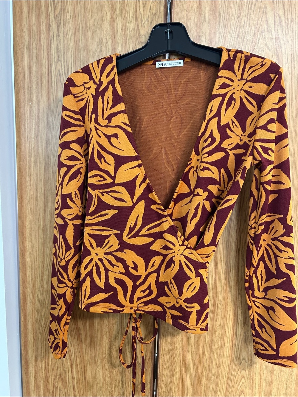 Zara Burgundy and Mustard Floral Wrap Blouse, 2 piece